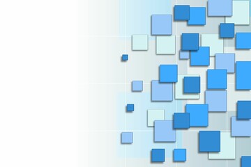Showing overlapping blue teal squares in flat design casting shadows over grid on gradient backdrop