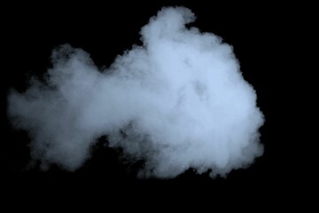 Dense bluish-white smoke cloud is billowing across solid black background in vector illustration
