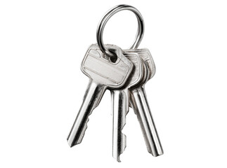 Three silver keys on a metal keyring isolated on black background, On Transparent Background, Png