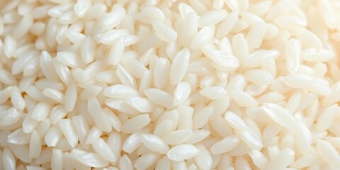 Close-up of uncooked white rice grains, showing granular texture and subtle sheen,  food,  organic