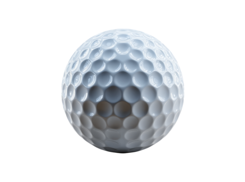 Closeup of a white golf ball isolated on black background, On Transparent Background, Png