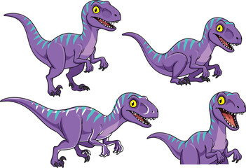 Cartoon purple dinosaur vector, cute velociraptor illustration, smiling dinosaur character, prehistoric animal clipart, funny Jurassic reptile art, vector dinosaur drawing