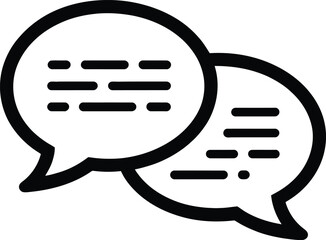 Conversation Dialogue Silhouette Icon Featuring Two Overlapping Speech Bubbles with Text Lines in Black Line Art