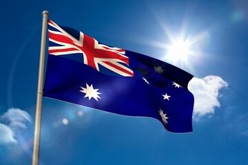 Australia national flag on blue sky background © vectorfusionart