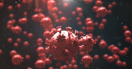 Covid-19 cells against black background