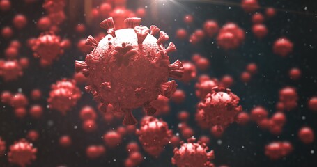 Covid-19 cells against black background