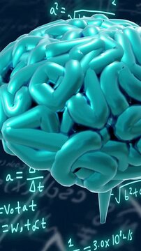 Brain animation over mathematical equations and formulas