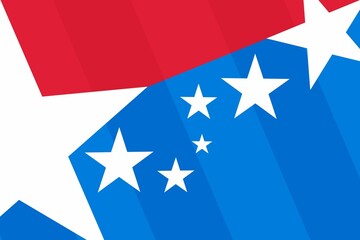 Flat design is showing large white star over angular red blue polygons featuring small white stars