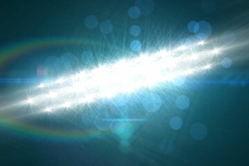Abstract digital design showing bright starburst cluster and rainbow lens flares on teal gradient