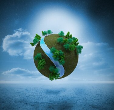 Fototapeta Futuristic earth floating in air