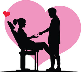 Heartfelt Care Silhouette Illustration Featuring Seated Figure Being Reached By Standing Companion Inside Pink Heart Frame