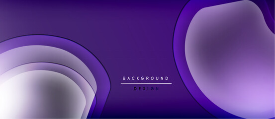 Abstract purple background features layered shapes, creating depth. Smooth gradients offer modern aesthetic. Text reads background design.