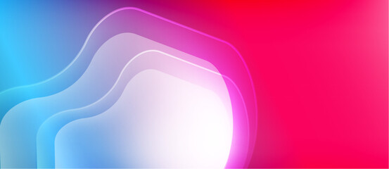 Abstract gradient background. Blue transitions to pink, layered shapes create dynamic visual effect. Smooth curves, modern design.