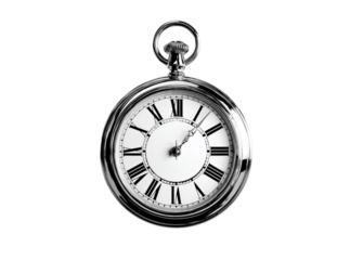 Elegant silver pocket watch timepiece classic design, On Transparent Background, Png