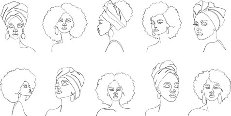 black-women-line-art-afro-turban-portrait-set