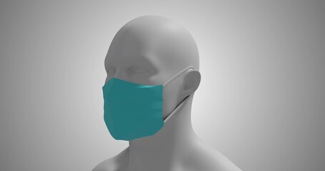 Human head model wearing face mask