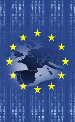 European union flag with binary codes