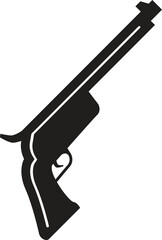 Graphic black and white detailed silhouette modern and retro pistols and revolvers with ammo clip. 