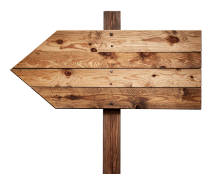 A worn aged wooden signpost features a large arrow pointing viewers left, highlightin