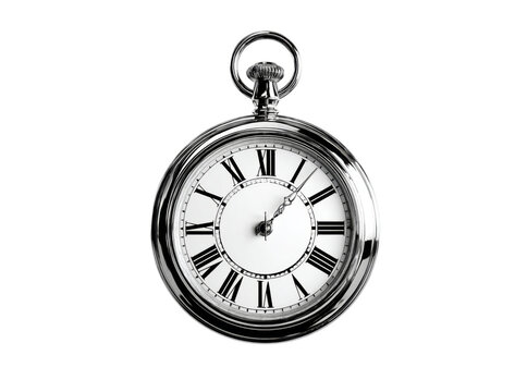 Elegant silver pocket watch timepiece classic design, On Transparent Background, Png
