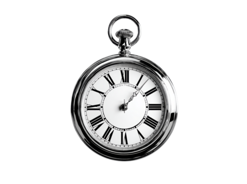 Elegant silver pocket watch timepiece classic design, On Transparent Background, Png