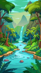 Serene Waterfall in Lush Tropical Paradise
