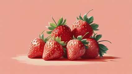 A vibrant painting of a cluster of ripe strawberries on a pink surface