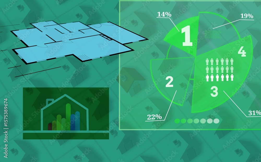 Poster digitally composite image of charts