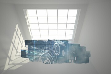 Abstract screen in room showing technology interface
