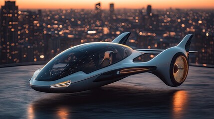 Innovative flying car revolutionizing urban transport with renewable energy solutions for modern travel.