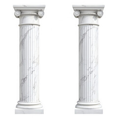 Obraz premium Two white marble corinthian columns isolated on transparent background