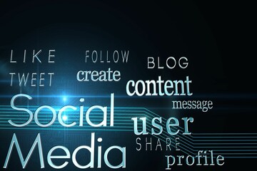 Social media buzzwords on black background