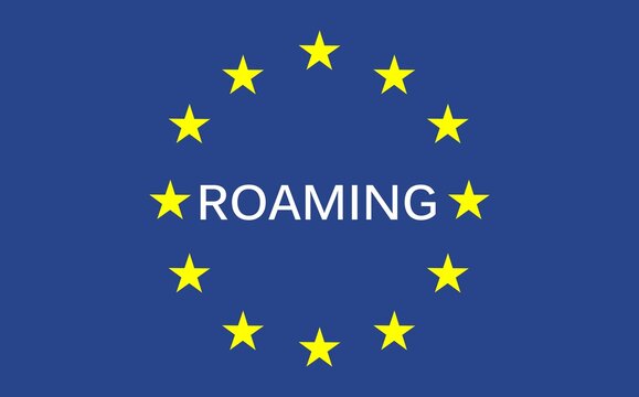 Fototapeta Roaming text on blue European Union flag