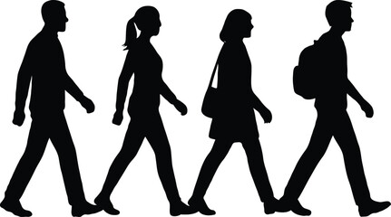Silhouettes of People Walking Diverse Group in Motion