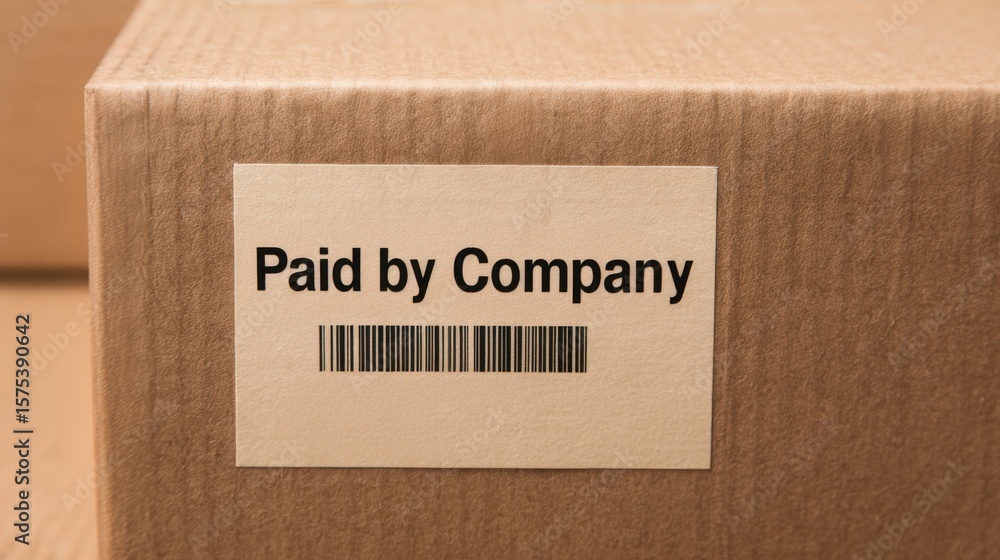 Poster misappropriation concepts. a close-up of a cardboard box with a label reading 