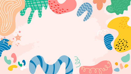 Pink abstract background with colorful shapes suitable for graphic design projects, posters, social media, presentations, and website backgrounds.