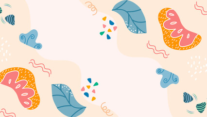 Abstract pastel design with leaves and shapes suitable for backgrounds, invitations, wallpapers, patterns, and nature themed designs. Versatile and aesthetically pleasing.