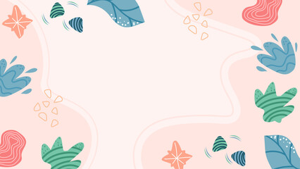 Pink background with abstract pastel leaf shapes. Perfect for nature themed designs, spring promotions, and feminine branding materials. Vibrant and refreshing.