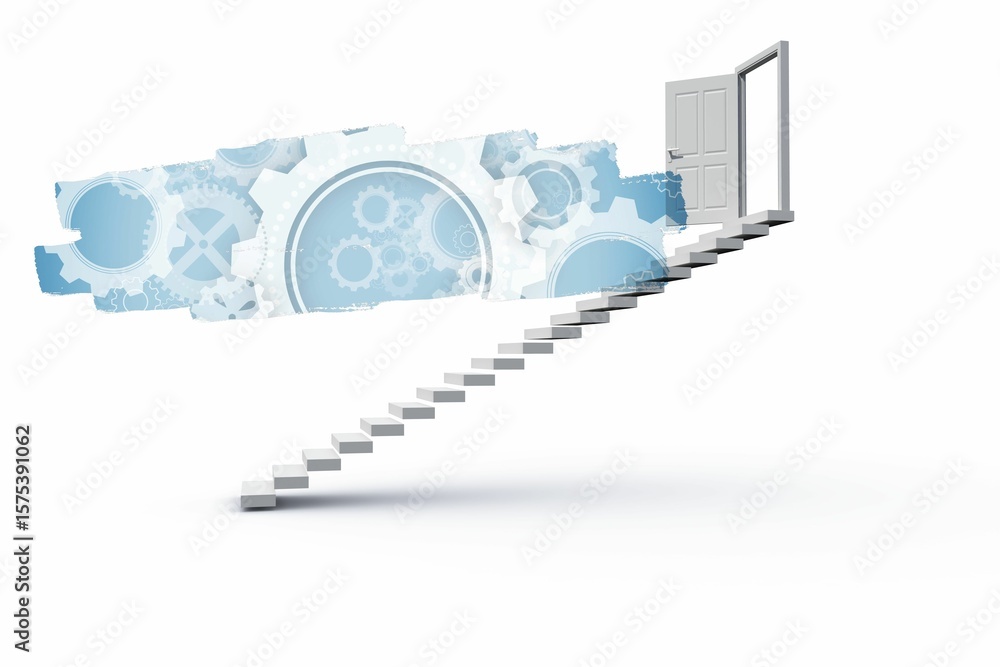 Poster abstract screen in room showing cogs and wheels