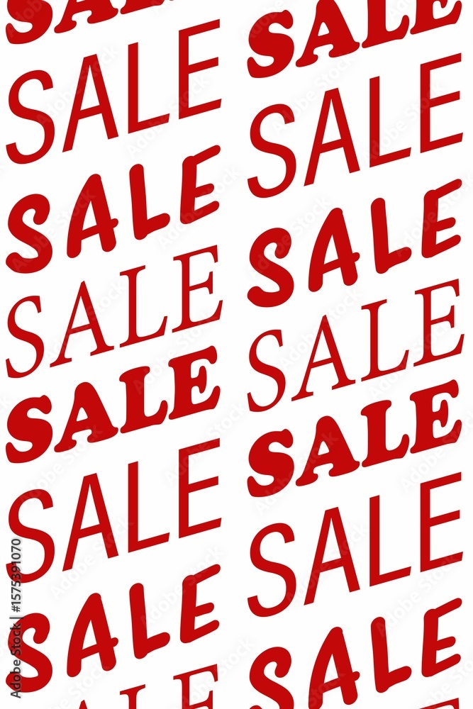 Poster repeating red sale text pattern is filling flat design canvas on white background
