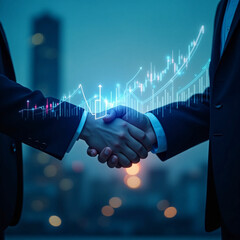 Young businessman and businesswoman in investment agreement, two colleague handshake concept. The deal was achieved by mutual funding after a meeting
