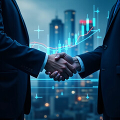 Young businessman and businesswoman in investment agreement, two colleague handshake concept. The deal was achieved by mutual funding after a meeting
