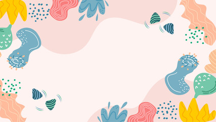 Abstract pastel pink background with colorful shapes is suitable for social media posts, website banners, graphic design projects, and digital presentations.