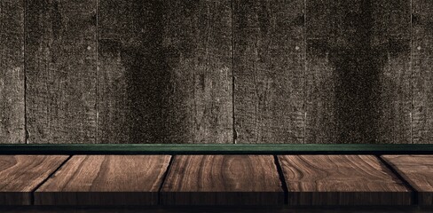Close up of brown shelf on wall