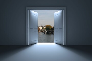 Naklejka premium River seen from open door