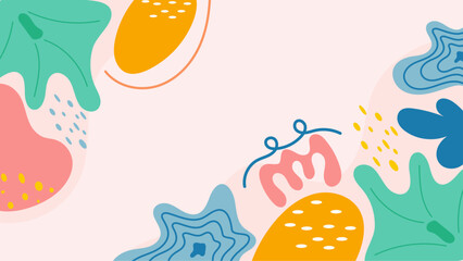 Abstract art with colorful organic shapes and dots. Perfect for backgrounds, posters, or any design needing a modern touch.