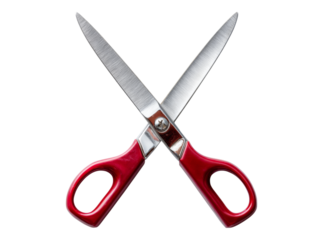 Red handled scissors crossed on black background sharp blades, On Transparent Background, Png