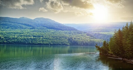 Idyllic view of river and mountains