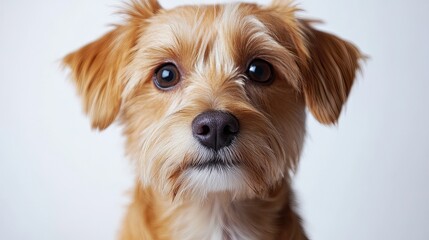 Loyal confident dog sitting upright, alert posture, perfect for pet care promotions, isolated on white.