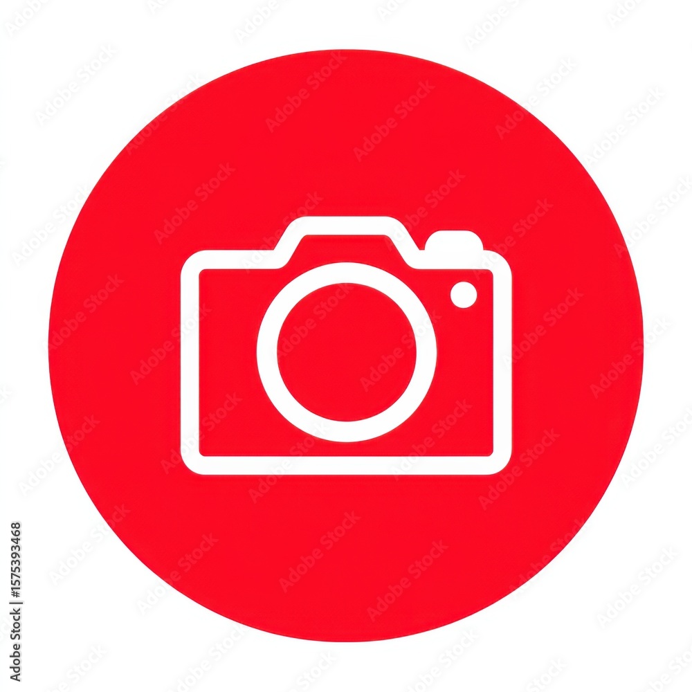 Aufkleber minimalistic white camera icon centered on bright red circular background with rectangular body, cir